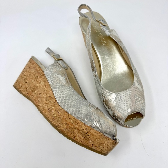 JIMMY CHOO Wedge Platform Sandals Suede Animal Print Slingback - Picture 2 of 15